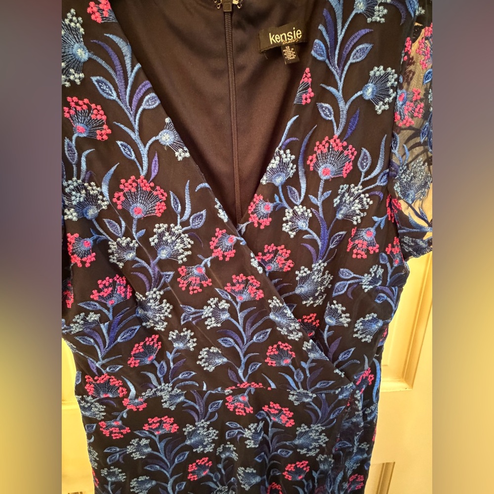 Floral Embroidery Kensie Navy Dress with Blue and Pink Embroidery - Picture 4 of 10